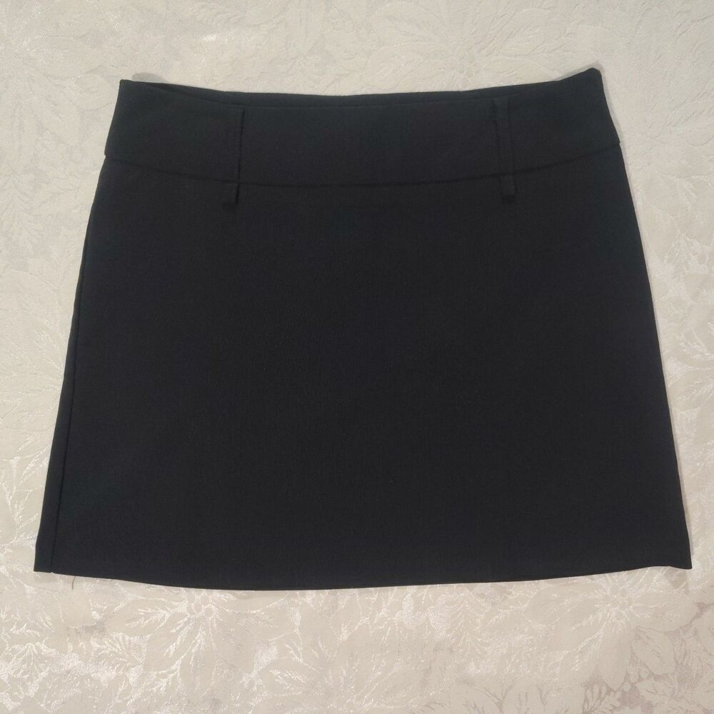 Zinc Stretchy Black Mini Skirt Tailored Wide Waistband with Beltloops Side Zip 3